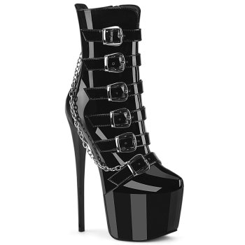 Bottines fetish noire à boucles et chaîne à talon de 18 cm - du 34,5 au 44
