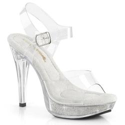 Sandale Transparente et Strass à Plateforme et Talon Plexi Argenté