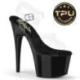 Sandale pole dance transparente à plateforme noire vernis et talon 18 cm Pleaser