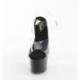 Sandale pole dance transparente à plateforme noire vernis et talon 18 cm Pleaser