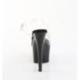 Sandale pole dance transparente à plateforme noire vernis et talon 18 cm Pleaser