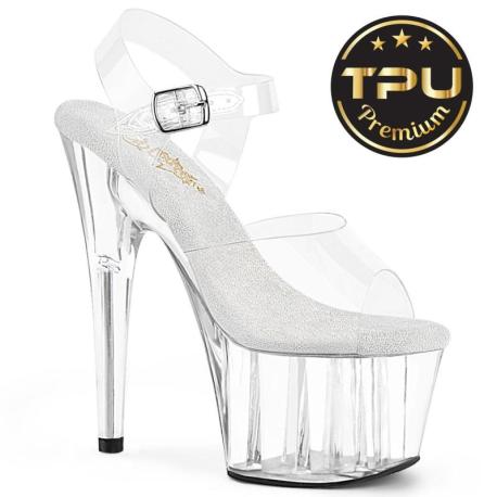 Sandale pole dance transparente à plateforme plexi et talon 18 cm Pleaser