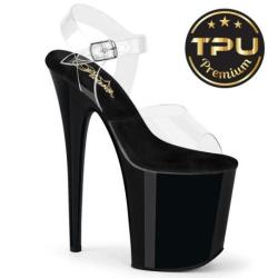 Sandale pole dance transparente à plateforme noire vernis et talon 20 cm FLAM808PREM/CTPU/B