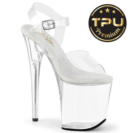 Sandale pole dance transparente à plateforme plexi et talon 20 cm FLAM808PREM/CTPU/C
