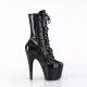 Bottine à boucles noire vernie à plateforme noire vernie et talon 18 cm | Pleaser