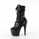 Bottine à boucles noire vernie à plateforme noire vernie et talon 18 cm | Pleaser