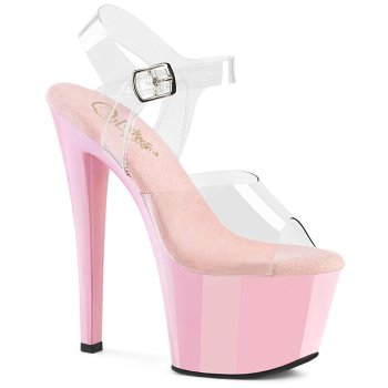 Sandale pole dance plateforme rose vernis talon 18 cm Pleaser