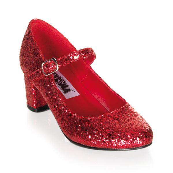 Babies rouges à paillettes à petit talon carré 5 cm et bout rond