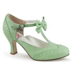 Escarpin Pin-Up année 50 vert à bride T et nœud papillon Chic et pas cher