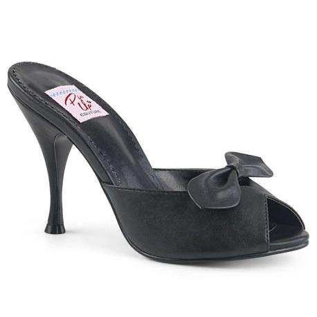 Mule Noire Rétro à Noeud papillon et Talon Évasé 10,8 cm – Pin Up Couture
