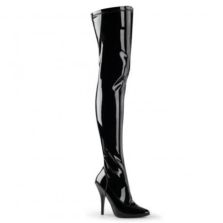 Cuissarde noire vernis à talon de 12 cm, style vinyle brillant, en taille 41