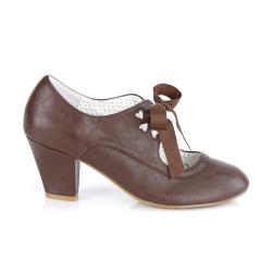 Escarpin Rétro Marron à Talon Cubain 6,5 cm et Nœud satin