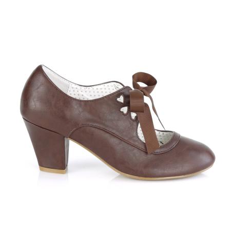 Escarpin Rétro Marron à Talon Cubain 6,5 cm et Nœud satin