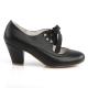 Escarpin Mary Jane noir Pin Up avec nœud et petits cœurs. Talon stable de 6,5 cm. Élégance rétro