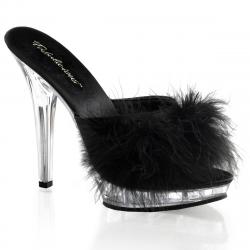 Mules à plumes marabout noire | Talon plexi 12cm | pas chère