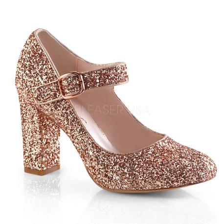 Escarpin à paillettes rose gold à talon carré 10 cm | Chic et pas cher