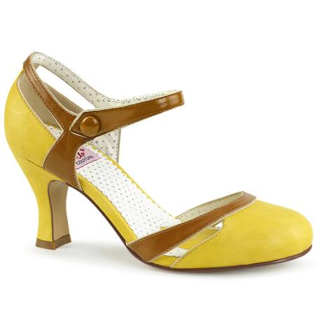 Chaussure Pin Up Rétro Jaune/Marron Vegan - Talon 7 cm - Déstockage
