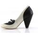 Escarpin vintage noir et blanc à talon conique 9 cm Promo