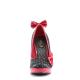 Escarpin Pin-Up satin Noir à Pois blanc et noeud rouge haut talon