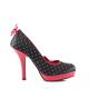 Escarpin Pin-Up satin Noir à Pois blanc et noeud rouge haut talon