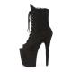 Bottine pole dance peep toe en suédine noire à plateforme assortie et talon 20 cm Pleaser