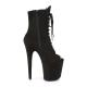 Bottine pole dance peep toe en suédine noire à plateforme assortie et talon 20 cm Pleaser