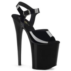 Sandale pole dance noire vernis à plateforme assortie et talon 20 cm FLAM808N/BTPU/M