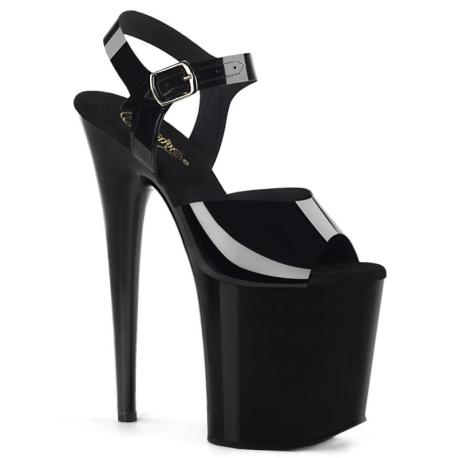 Sandale pole dance noire vernis à plateforme assortie et talon 20 cm FLAM808N/BTPU/M