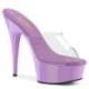 Mule pole dance transparente à plateforme violette vernis et talon 15 cm Pleaser