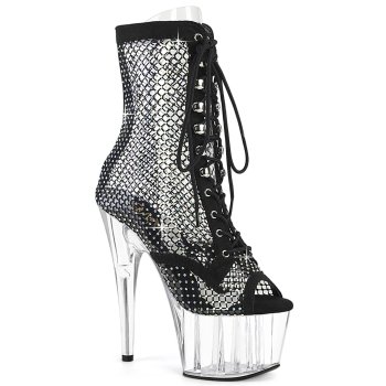 Bottine pole exotic peep toe  résille & strass à plateforme plexi et talon 18 cm Pleaser