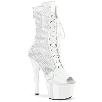 Bottine sexy blanche Pleaser en résille à strass avec talon aiguille de 17,8 cm