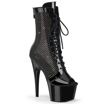 Bottine fetish noire Pleaser en résille à strass avec talon aiguille de 17,8 cm