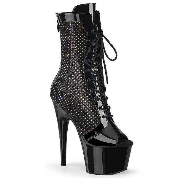 Bottine fetish noire Pleaser en résille à strass avec talon aiguille de 17,8 cm