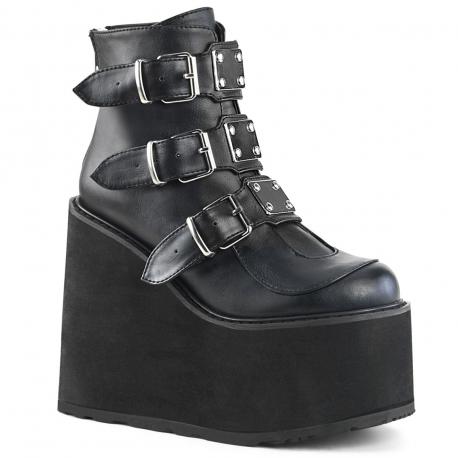 Bottine low boots gothique compensée noire triple boucles DemoniaCult femme