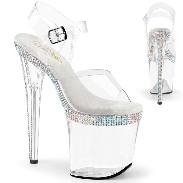 sandale pole exotic transparente & strass talon 20cm - FLAM808MLS/C