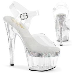 Sandale pole exotic transparente à plateforme plexi / strass et talon 18 cm Pleaser