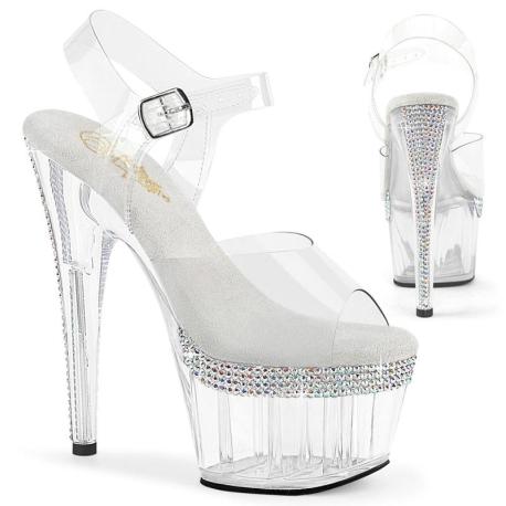 Sandale pole exotic transparente à plateforme plexi / strass et talon 18 cm Pleaser