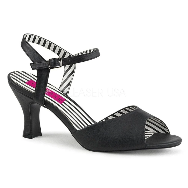Sandale noire mate talon bobine 7,6 cm – Discount Grande taille 46
