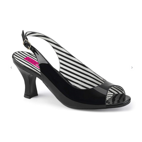 Sandale noire vernie brillante talon bobine 7,6 cm avec bride arrière réglable grande taille 45