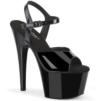 Sandale pole dance noire vernis à plateforme assortie et talon 18 cm Pleaser