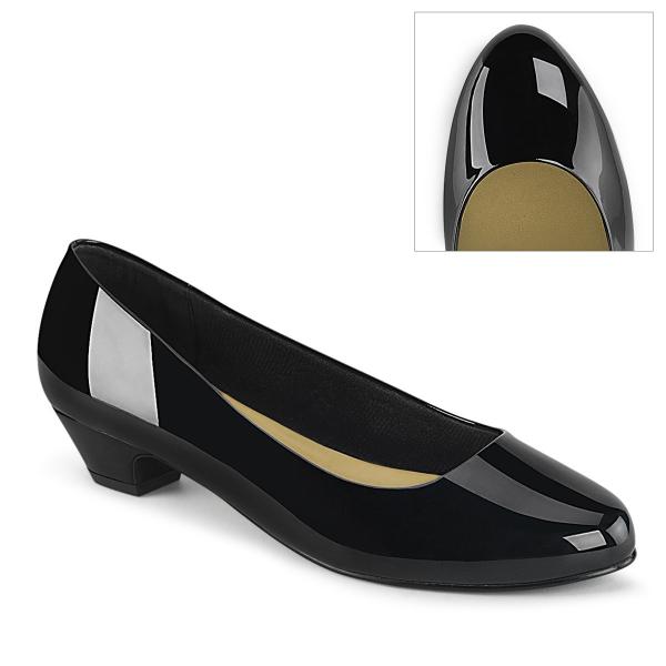 Escarpin noir vernis petit talon à bout rond Promo