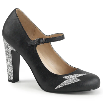 Escarpin babies de soirée noir à paillettes argentées - taille 45 à prix réduit