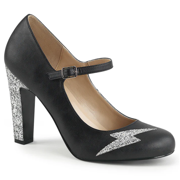 Escarpin babies de soirée noir à paillettes argentées - taille 45 à prix réduit