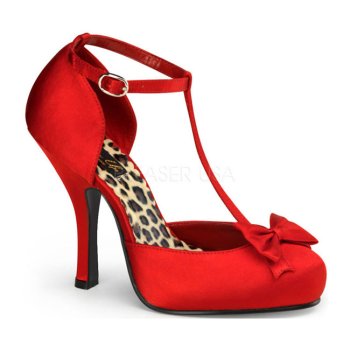 Chaussure pin up satin rouge avec noeud à talon haut |chic & Pas chère