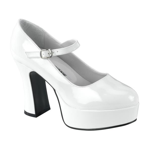 Escarpin seventies  blanc femme - haut talon carré 10 cm et plateforme | promo Pleaser T.38