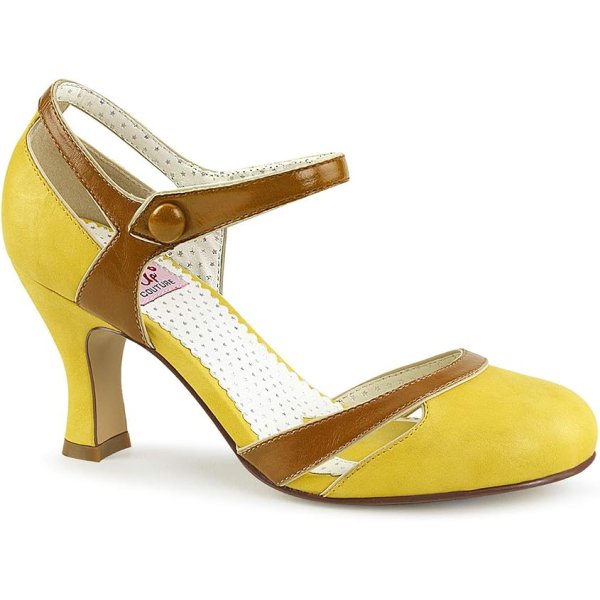 Escarpins pin-up année 50 jaunes et marron 38 en promo | CLePied