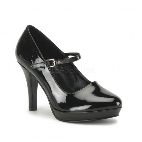 Escarpin classique noir vernis à petite plateforme et talon haut DISCOUNT petit prix taille 39