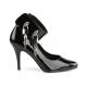 Escarpin taille 44 noir vernis pas cher à talon aiguille avec bride cheville à cadenas DISCOUNT