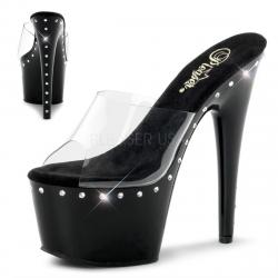 Mule pole dance transparente à plateforme noire incrustée de strass DISCOUNT taille 37