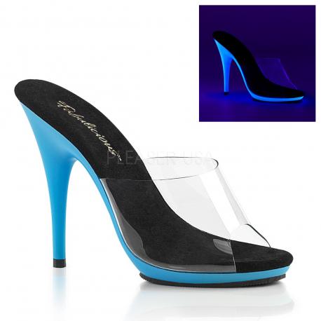 Mules fluo transparente à petite plateforme bleue fluo DISCOUNT petit prix taille 37